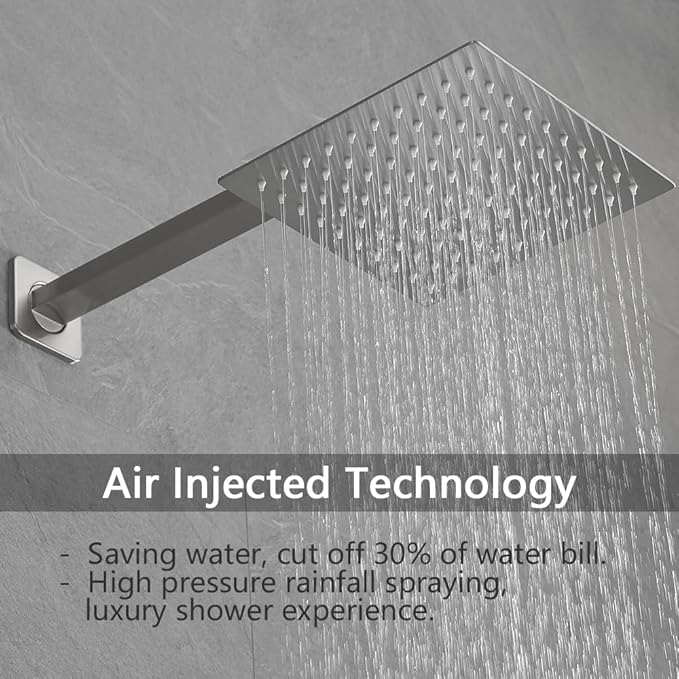 Brushed Nickel Shower Faucet Set Bathroom Luxury Rainfall Shower System with Rain Shower Head Single Function Shower Trim Kit with Rough-in Valve