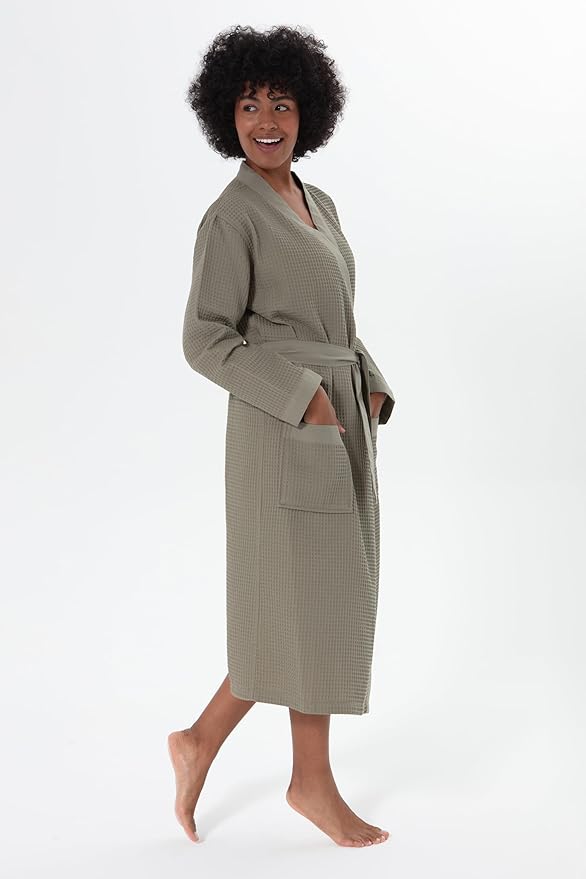 Women’s Luxury Waffle Shawl Collar, Hooded Robe w Piping – Lightweight, Long, Ultra Soft Spa Sleepwear Bathrobe