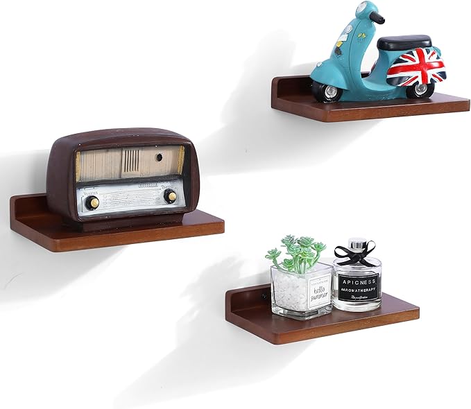 Small Floating Shelves for Wall,5x8.5 Inches Wall Shelf Set of 3,Display Shelf for Bedroom, Bathroom, Kitchen Decor (Dark Walnut)