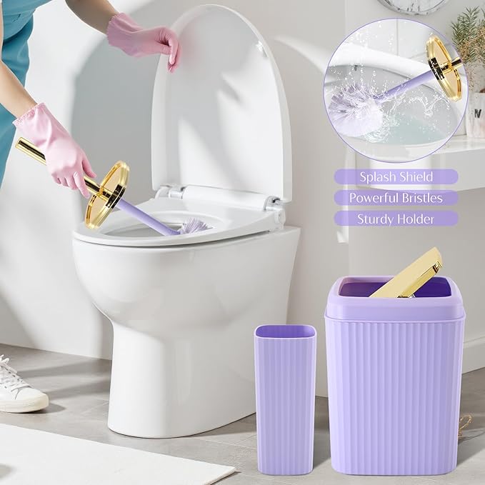 17PCS Bathroom Accessory Set Bathroom Set Purple Bathroom Accessories,Toilet Brush, Trash Can, Qtip Holder Dispenser& 3PCS Soap Dispenser