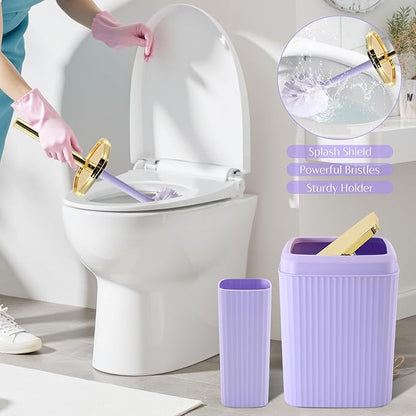 17PCS Bathroom Accessory Set Bathroom Set Purple Bathroom Accessories,Toilet Brush, Trash Can, Qtip Holder Dispenser& 3PCS Soap Dispenser