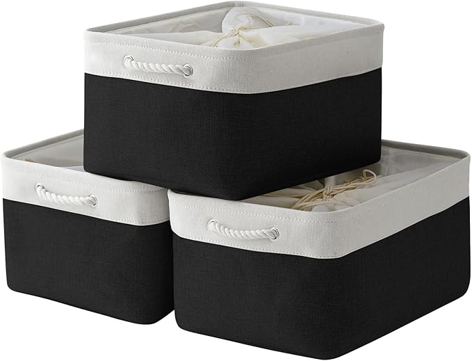 TheWarmHome Organization and Storage Basket for Organizing - Jumbo 3 Pack 17.7x13.8x9.7 inch Fabric Storage Cubes for Closet Gifts Organizer Empty Book (White & Black)
