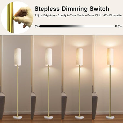 Dimmable Gold Floor Lamp for Living Room,Modern Standing Lamp with Marble Base,LED Bulb Included,Floor Lamps for Bedroom, Living Room,Office,Reading and Nursery(Gold Floor Lamp)