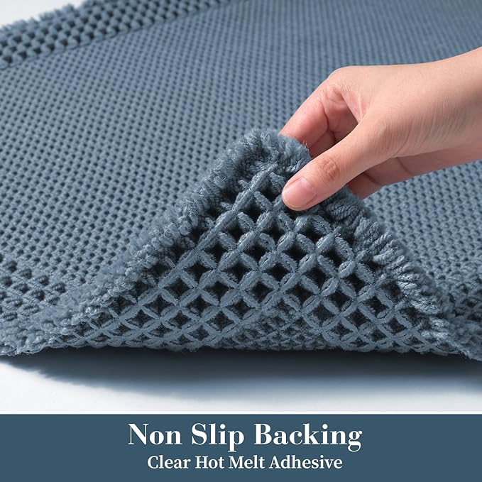 RESARE Waffle Bath Rug for Bath, Super Absorbent Non Slip Machine Washable, Ultra Soft Boho Rug with Tassels, Upgraded Design, 18"x30" Blue