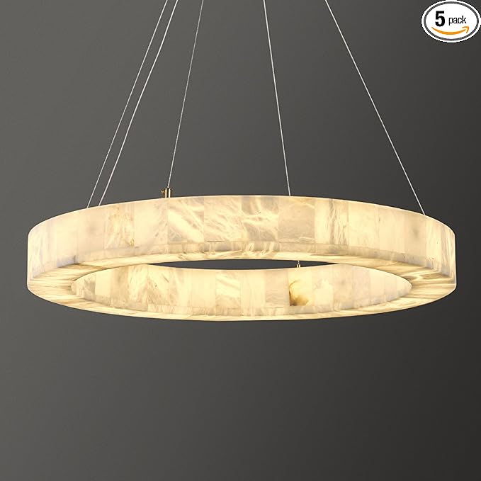 Alabaster Round Chandelier, D30in Modern Marble Dining Room Chandeliers, White Foyer Chandelier for Dining Room Light Fixture, Living Room, Bedroom Lights, Foyer, Kitchen