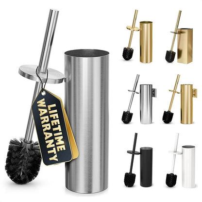 Stylish Stainless Steel Toilet Brush and Holder Set - Silver Toilet Bowl Brush and Holder with Splash Cover, Sturdy Bristles, Corrosion & Scratch Resistant - Elegant Design, Effective Deep Cleaning