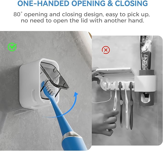 Toothbrush Holders for Bathroom【Innovation Single Slot Design】 2PCS Toothbrush Holder Wall Mounted with Cover for Shower, Single Toothbrush Dispenser Storage Organizer for Family & Travel