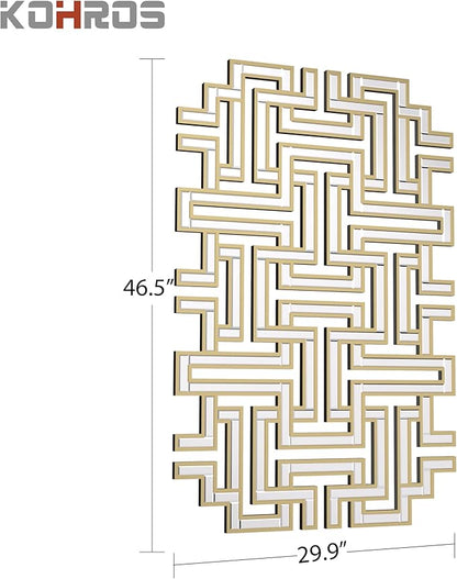 KOHROS Large Modern Gold Wall Mirror - 46.5"x30" Geometric Maze Design Decorative Mirror for Home Decor Living Room Entryway Hallway Farmhouse, Mirrors for Wall Decor