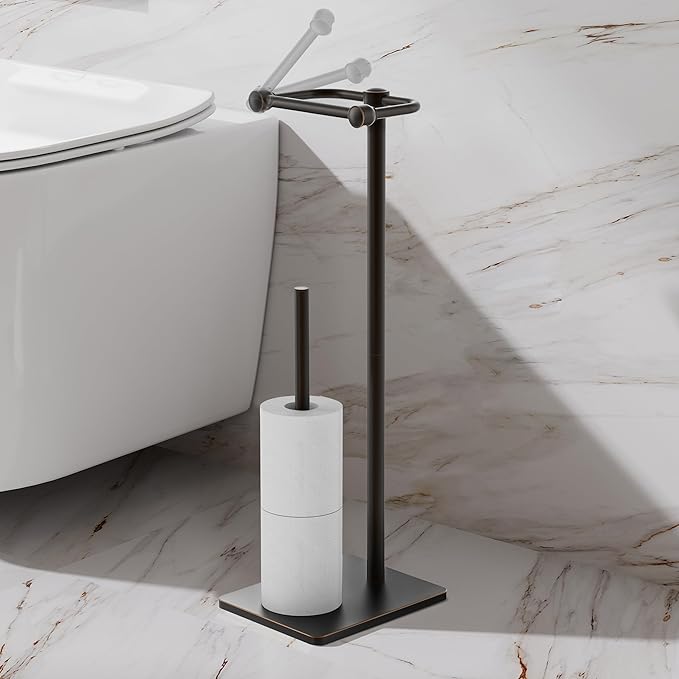 RUACQ Toilet Paper Holder Stand, Bathroom Toilet Paper roll Holder Free Standing with Storage for 4 Rolls, Post Pivoting Design, Stable Weighted Base, SUS304 Stainless Steel (Oil Rubbed Bronze)