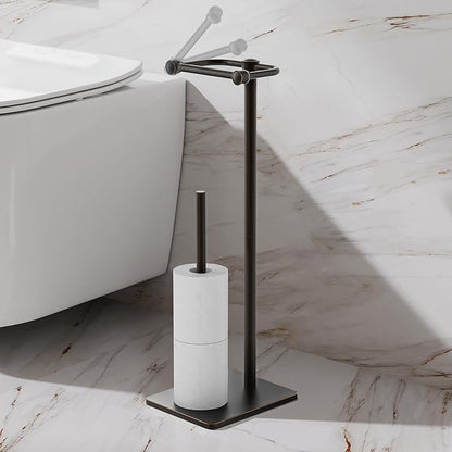 RUACQ Toilet Paper Holder Stand, Bathroom Toilet Paper roll Holder Free Standing with Storage for 4 Rolls, Post Pivoting Design, Stable Weighted Base, SUS304 Stainless Steel (Oil Rubbed Bronze)