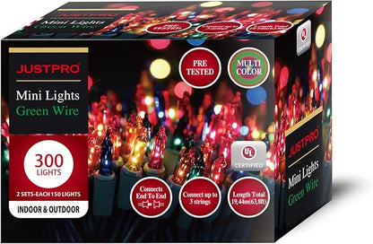 300LIGHTS(2*150L) MULTI Extra-Bright With End Connectors Christmas Decorative Lights 19.44m UL Certified Mini String Light Set Waterproof for Home Garden Holiday Tree Party Patio Decor Wedding
