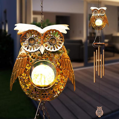 Wind Chimes Outdoor Indoor Decor: Birthday Gifts for Mom Grandma - Outside Lights for Garden Yard Patio Porch(Owl)