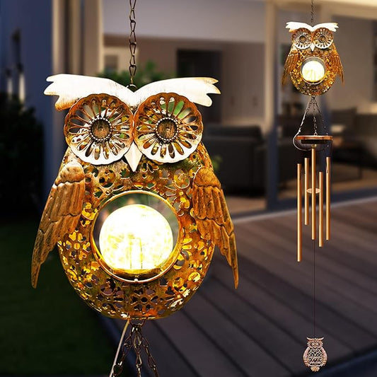 Wind Chimes Outdoor Indoor Decor: Birthday Gifts for Mom Grandma - Outside Lights for Garden Yard Patio Porch(Owl)