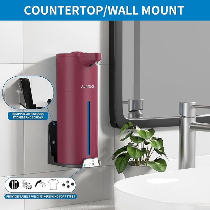 Automatic Soap Dispenser Touchless, Hands-Free, Multi Adjustable Volume, Long Battery Life, Compatible with Thick & Thin Dish/Hand Soap for Bathroom and Kitchen, Easy for Toddlers, Red