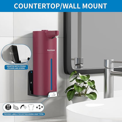 Automatic Soap Dispenser Touchless, Hands-Free, Multi Adjustable Volume, Long Battery Life, Compatible with Thick & Thin Dish/Hand Soap for Bathroom and Kitchen, Easy for Toddlers, Red