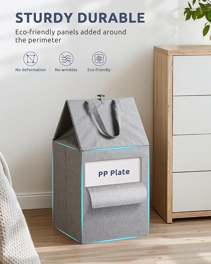 SOLEDI Freestanding Strong Transformable Laundry Hamper, Dual-Function Design, Large Collapsible Laundry Basket with Extended Handles, Easy to Carry, Clothes hamper for laundry（75L,Grey）