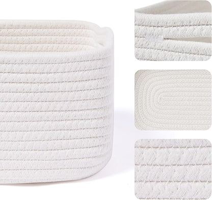 Small Storage Baskets for Organizing | Closet Organizer Bins | Shelf Toy Basket | Woven Rope Baskets | Cube Decorative Box | Shallow Basket | 13x8.5x5.1” | 4 Packs Off White