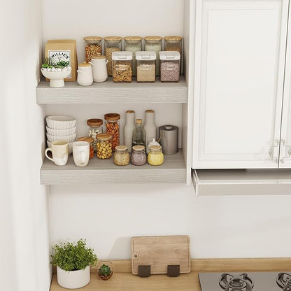 24 Inch Floating Shelves, 12" Deep Floating Shelf Wall Mounted, 24" Wall Shelves, Rustic Deep Bookshelf, Extra Deeper & Thicker Display Shelves for Bedroom, Living Room, Gray, Set of 2