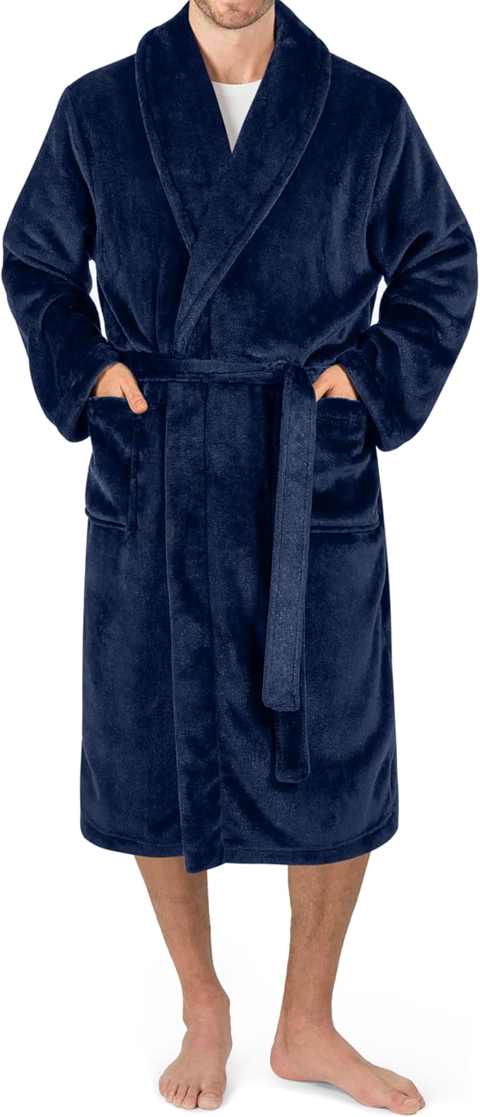 PAVILIA Mens Soft Robe Bathrobe for Men, Lightweight Fleece Male Robe Long Bath Shower Spa