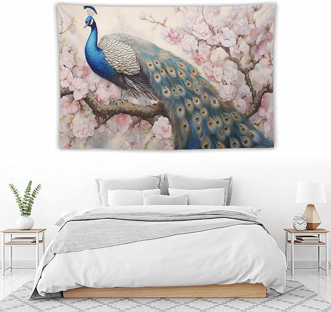 Peacock Tapestry Peacock Tapestries Fabric Wall Hanging Aesthetic Space Garden Indoor Outdoor Wall Art Tablecloth Bedspread Decoration for Bedroom Dormitory Living Room Home Decor 60"x90"