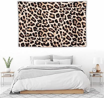 HZOHNAGO Leopard Print Tapestry Rustic Brown Leopard Wild Animal Printed Wall Tapestry Painting Wall Hanging for Bedroom Living Room Dorm 90" W x 60" H