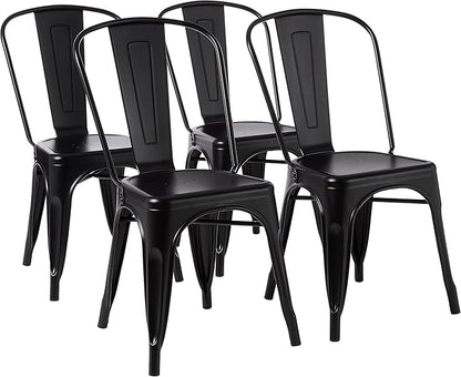 Amazon Basics Metal Dining Chairs, Matte Black, 1 Count (Pack of 4)
