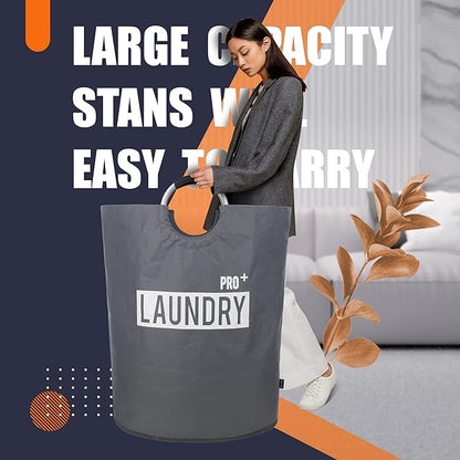 Caroeas Super Large 150L Laundry Basket Pro, Waterproof Laundry Hamper, Collapsible Laundry Basket Easy Storage, Clothes Hamper Stands Up Well, Laundry Bag with Padded Handles (Dark Grey)