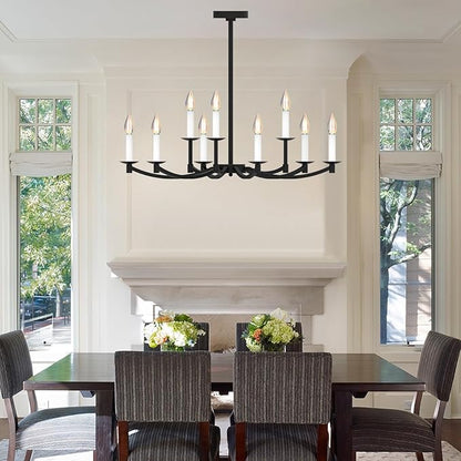 Round Black Chandeliers, Modern Candle Hanging Lights, LED Pendant Lighting Ceiling for Dining Room Bedroom Kitchen Island Farmhouse Living Room (Black-A 9Lights)