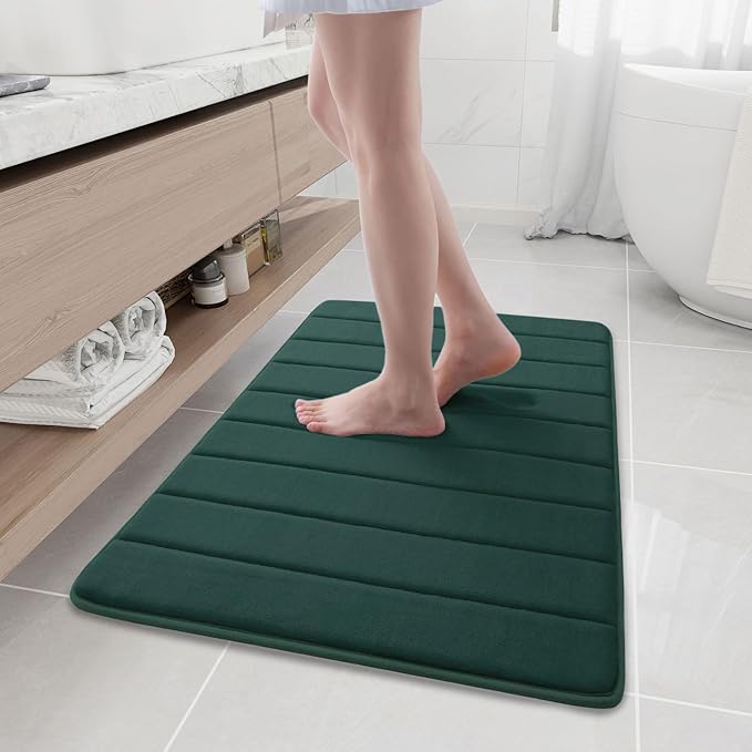Buganda Memory Foam Bath Mat, 35.4" x 24", Ultra Soft and Non-Slip Bathroom Rugs, Water Absorbent and Machine Washable Bath Rug Runner for Bathroom, Shower, and Tub, Dark Green