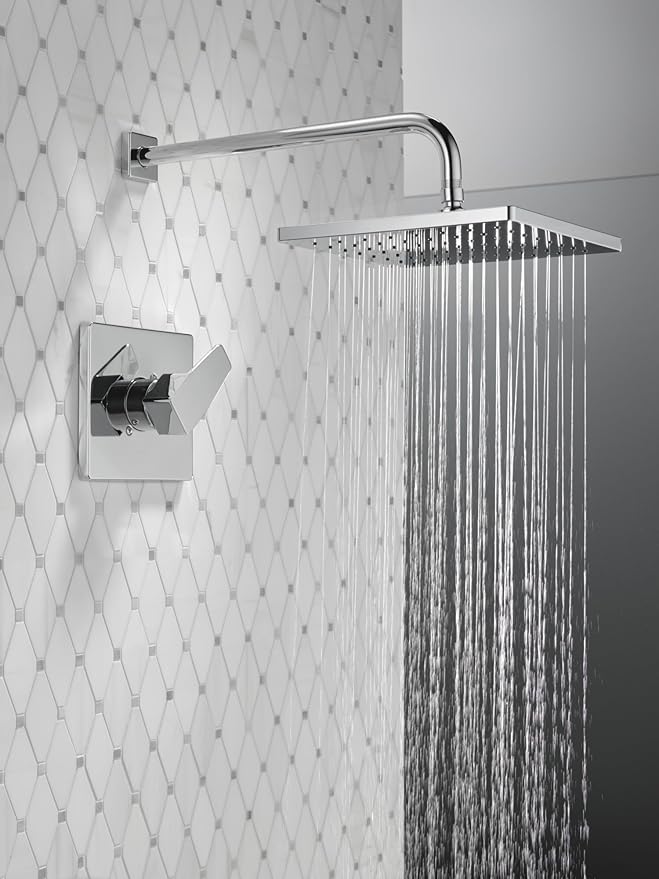 Delta Modern 14 Series Square Rain Shower Faucet Set, Chrome Shower Head and Handle Set, Valve Trim Kit, Chrome T14268-PP (Valve Not Included)