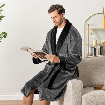 PAVILIA Mens Soft Robe | Warm Fleece Robes for Men, Soft Spa Bathrobe with Shawl Collar and Pockets