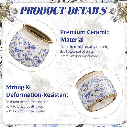 1 Pcs Vintage Planter Large Ceramic Plants Pot Blue Chinoiserie Crack Cottage Scroll Vase Flower Vase Pot Indoor Plants Home Kitchen Decor Farmhouse Antique Decorative Gift