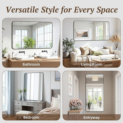 Bathroom Mirror 55" x 36", Large Rectangle Wall Mirror, Black Metal Frame Wall Mounted Mirrors for Bathroom, Vanity, Bedroom, Entryway Decor(Horizontal/Vertical)