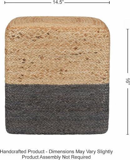 REDEARTH · Cube Pouf Foot Stool Ottoman - Jute Braided Pouffe Poof Accent Sitting Footrest for The Living Room, Bedroom, Nursery, Patio, Lounge & Other Rooms, Set of 2(14.5”x14.5”x16”; Natural Gray)