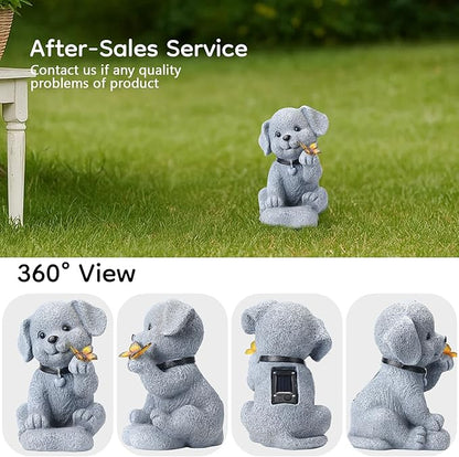 Solar Puppy Dog Garden Decor - Cute Pet Memorial Statue, Auto On/Off LED Light, Weatherproof Resin for Yard Pathway & Dog Lover Gifts
