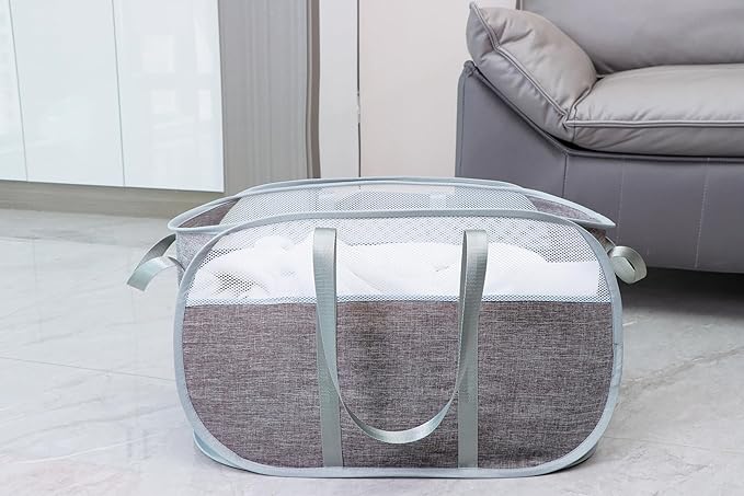 Pop Up Laundry Hamper，with Durable Handles collapsible laundry basket，Easy to Open and Fold for college Dorm,kids room，travel (2 gray)…