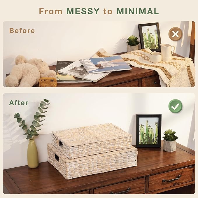 Set of 2 Decorative Storage Boxes With Lids for Home Decor, Shelves