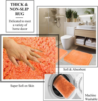 24 PCS Orange Bathroom Accessories Set with Shower Curtain and Rugs, Bathroom Sets with Extra Soft and Absorbent Bath Rugs Shower Curtain Orange Bathroom Accessory for Bath