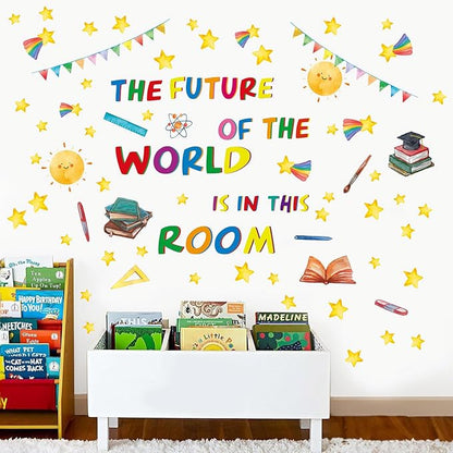 Colorful Inspirational Quote Wall Decals,The Future of The World is in This Room Stickers,Positive Classroom Wall Decals,Motivational Window Sticker for Classroom School Room Playroom Nursery