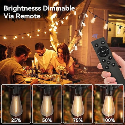 100 FT Solar String Lights Outdoor Waterproof with Remote & USB Port, Solar Power Patio Hanging Lights with Dimmer, Shatterproof LED Edison Bulb Outdoor String Lights for Outside Cafe Yard Fence