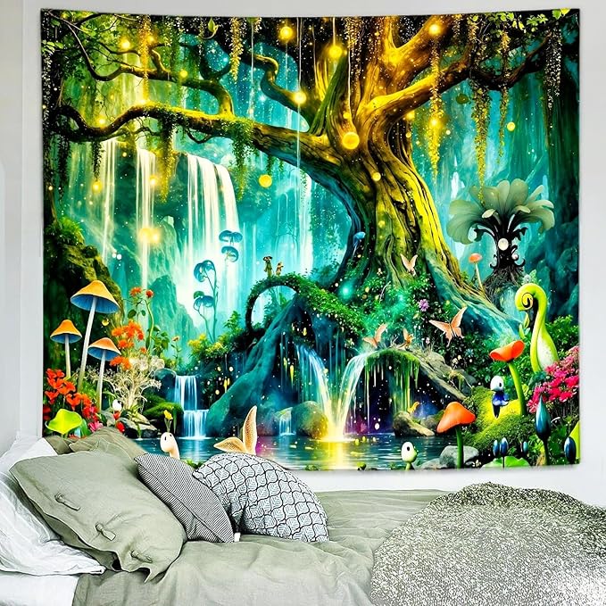 Delur Magical Forest Tapestry Fantasy Tree of Life Enchanted Fairy Tale Forest Tapestry Mystical Psychedelic Nature Landscape Wall Hanging Headboard for Bedroom Living Room Home Decor (70.8" x 92.5")