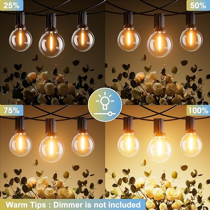 Bomcosy Outdoor String Lights,50 FT LED String Lights for Outside with Shatterproof Dimmable 25+1 Bulbs,Waterproof Connectable Outdoor Lights for Deck,Garden,Backyard,Balcony,Porch,Patio