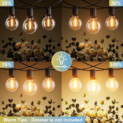 Bomcosy Outdoor String Lights,50 FT LED String Lights for Outside with Shatterproof Dimmable 25+1 Bulbs,Waterproof Connectable Outdoor Lights for Deck,Garden,Backyard,Balcony,Porch,Patio