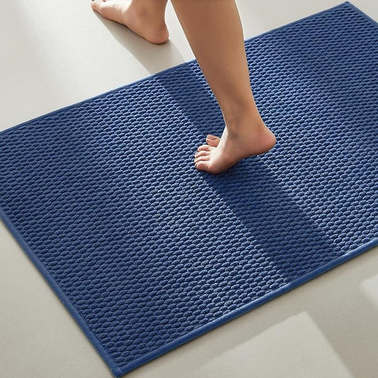 Bathroom Rugs Non Slip Washable, Super Absorbent Thin Bath Mat Quick Dry Low Pile Bathroom Rug, Navy Blue 24"x36"