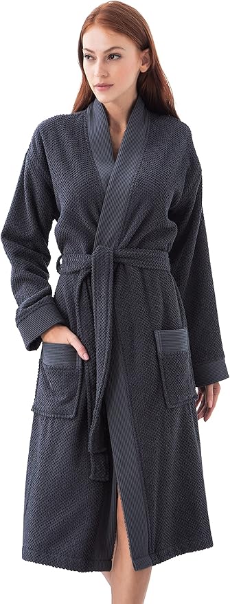 Organic Turkish Cotton Terry Hooded Kimono Bathrobe, Robe for Women