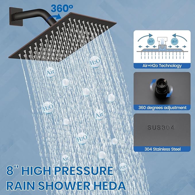 Airuida Shower Faucet Set Bathroom Rain Shower System SUS304 Stainless Steel Single Handle With Male Threads Rough-in Valve Shower Trim Kit 8 Inch Wall Mount Shower Head Oil Rubbed Bronze