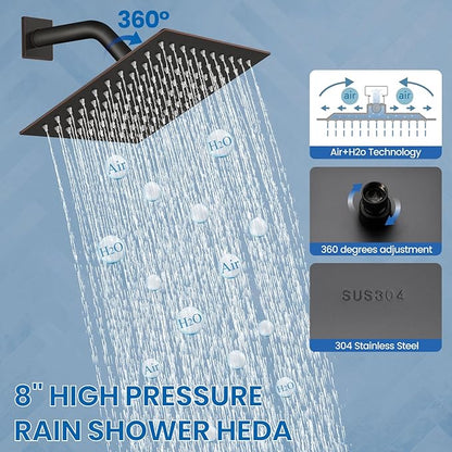 Airuida Shower Faucet Set Bathroom Rain Shower System SUS304 Stainless Steel Single Handle With Male Threads Rough-in Valve Shower Trim Kit 8 Inch Wall Mount Shower Head Oil Rubbed Bronze