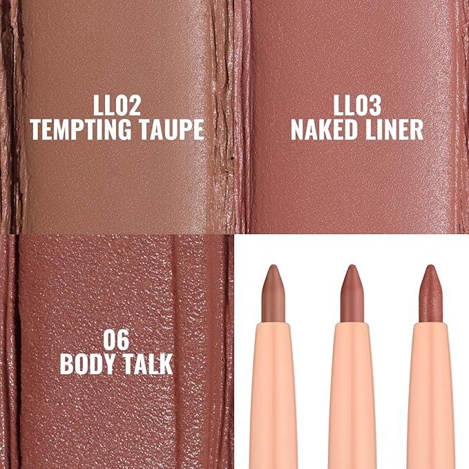 Oulac Waterproof Eyeliner Pencil Set - Smooth and Creamy, Retractable Eye Makeup for Precision Application, Vegan & Cruelty-Free, LL02 Tempting Taupe+LL03 Naked Liner+06 Body Talk
