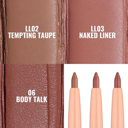 Oulac Waterproof Eyeliner Pencil Set - Smooth and Creamy, Retractable Eye Makeup for Precision Application, Vegan & Cruelty-Free, LL02 Tempting Taupe+LL03 Naked Liner+06 Body Talk