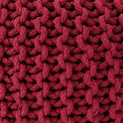 REDEARTH Round Pouf Ottoman - Hand Knitted Cable Boho Poof - Foot Stool Bean Bag - Home Décor Stuffed Footrest for Living Room - Nursery - Bedroom - 100% Cotton Poufs (19.5"x19.5"x14") - Red